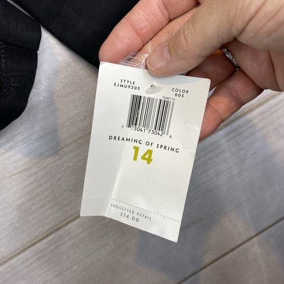 Emma James Blazer Womens 14 Black Embroidered Linen Button Up Lined V Neck NWT - Picture 8 of 13